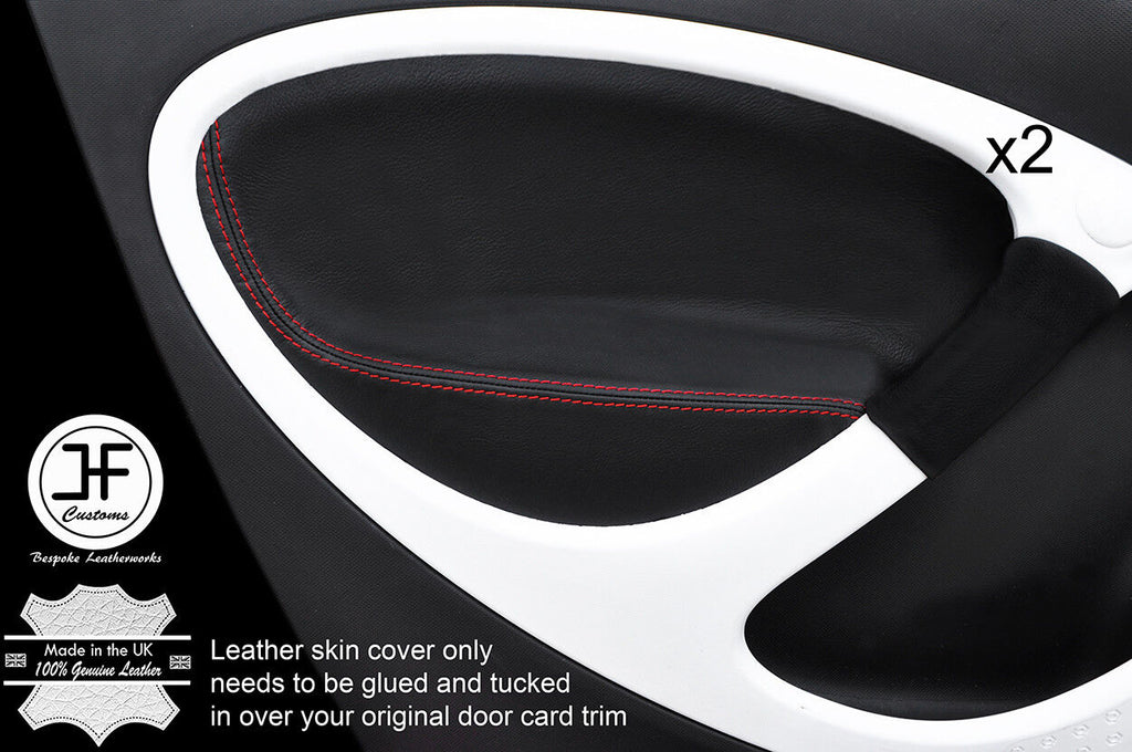 RED STITCH 2X FRONT DOOR CARD TRIM LEATHER COVERS FOR SMART FORFOUR 2014-2017