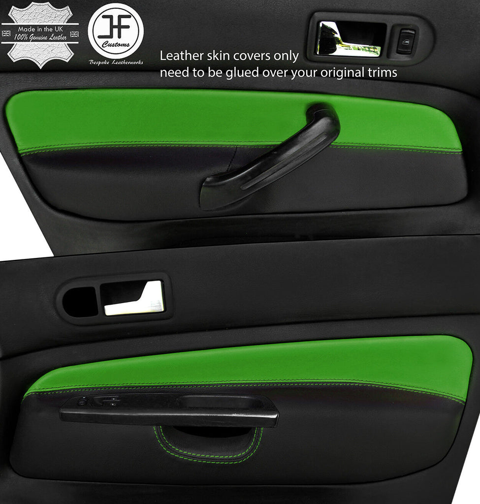 BLACK & GREEN 2X FRONT DOOR CARD LEATHER COVERS FOR VW GOLF MK4 98-05 5 DOOR