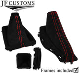 RED  STITCH LUXE SUEDE GEAR+HANDBRAKE+PLASTIC FRAMES FOR FORD FOCUS MK2 05-08
