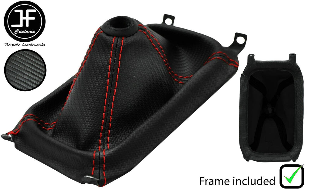 RED STITCH CARBON GEAR GAITER + PLASTIC FRAME +TOP RING FOR HONDA CRX DEL SOL