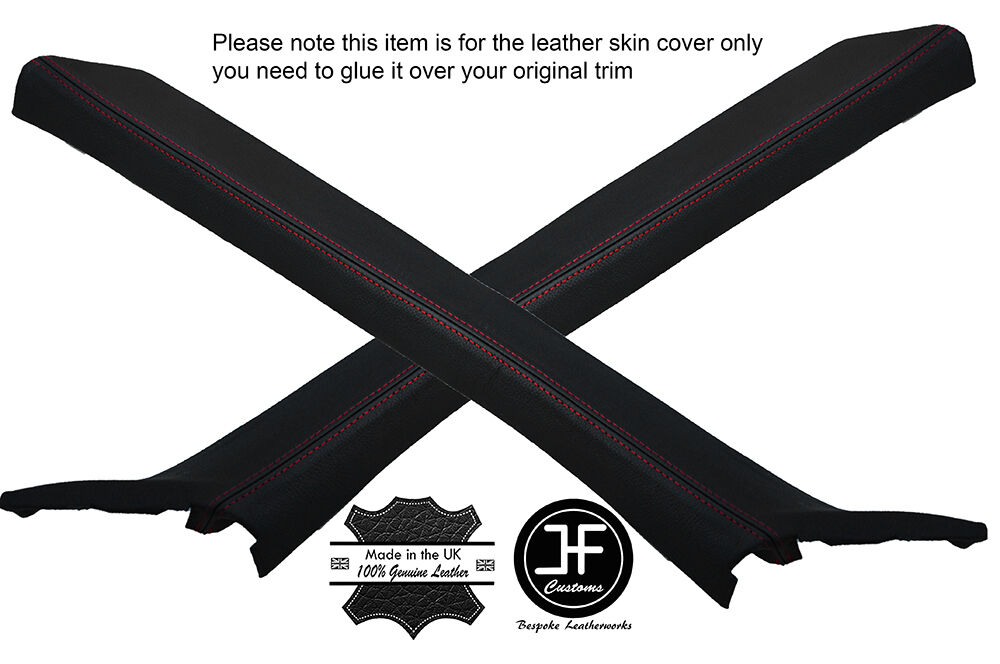 RED STITCHING 2X A POST PILLAR LEATHER COVERS FITS FORD MONDEO MK3 2001-2006