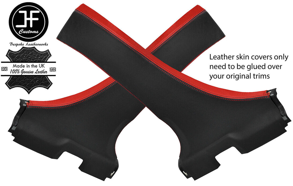 BLACK & RED LEATHER 2X LOWER B PILLAR COVERS FITS MITSUBISHI LANCER EVO 10 X