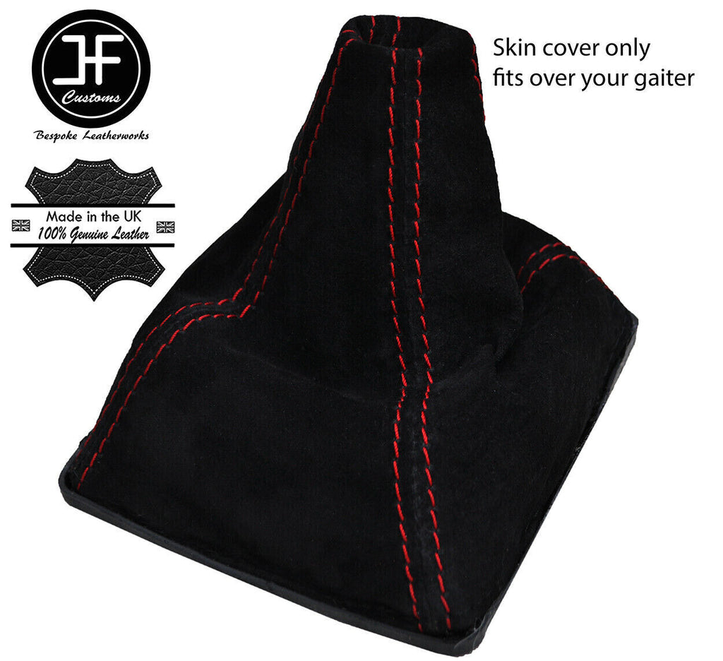 RED DOUBLE STITCHING FITS SAAB 93 9-3 SS 2003+ GEAR GAITER REAL BLACK SUEDE
