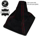 RED DOUBLE STITCHING FITS SAAB 93 9-3 SS 2003+ GEAR GAITER REAL BLACK SUEDE