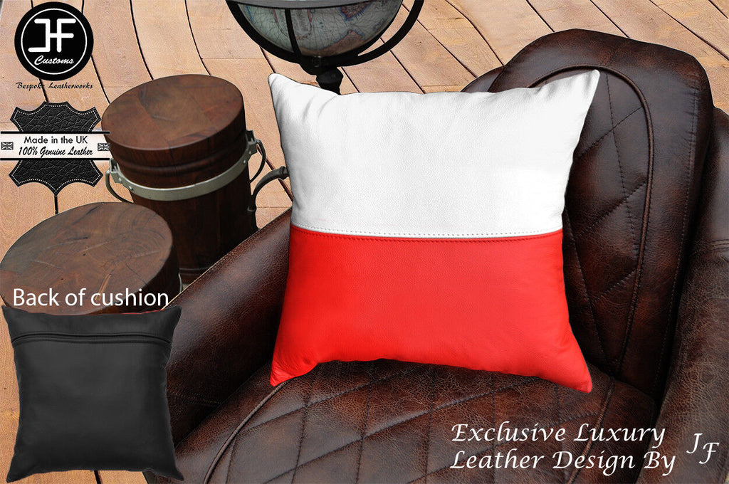 POLAND COLOUR FLAG LEATHER 1X EXCLUSIVE LUXURY CUSHION 18"x18" BLACK BACK