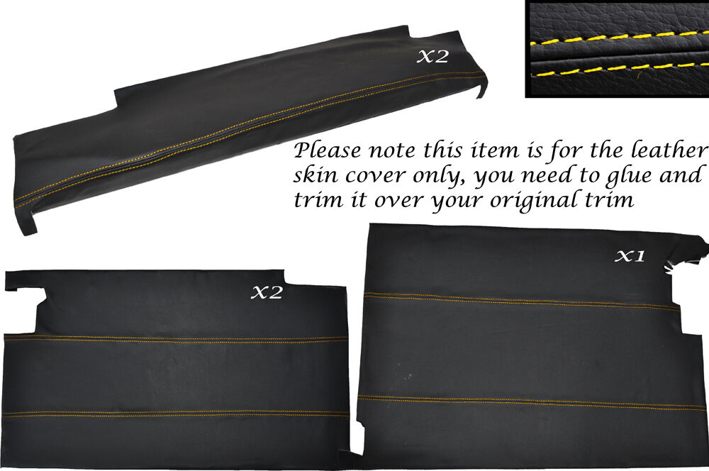 YELLOW STITCH LOWER DOOR CARD KIT LEATHER SKIN COVERS FITS LANDROVER SERIES 2A 3