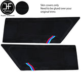 BLACK STITCH TRI STRIPE 2X REAR DOOR CARD SUEDE COVERS FOR BMW 3 E36 COUPE 91-98