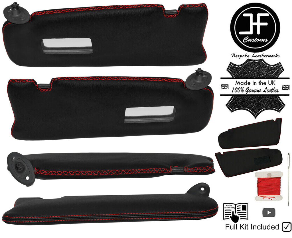 RED CROSS STITCH 2X SUN VISOR LEATHER COVERS FOR TOYOTA SUPRA MK3 86-93