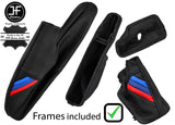BLACK STITCH TRI STRIPE LEATHER AUTO GEAR HANDBRAKE+PLASTIC FRAME FOR BMW Z3