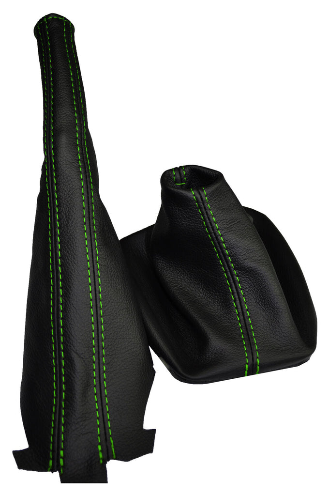 GREEN DOUBLE STITCH FITS VW GOLF MK4 4 IV BORA 98-05 LEATHER GEAR + HANDBRAKE