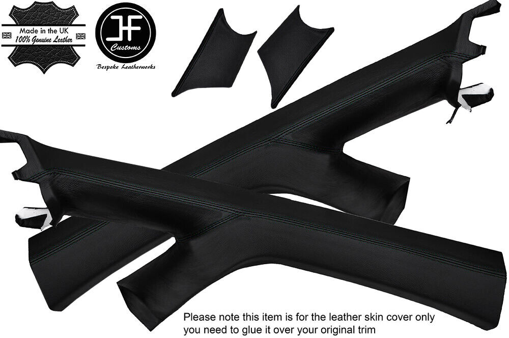 BLACK STITCHING 2X A PILLAR REAL LEATHER COVERS FITS VW CADDY MK4 2016-2020