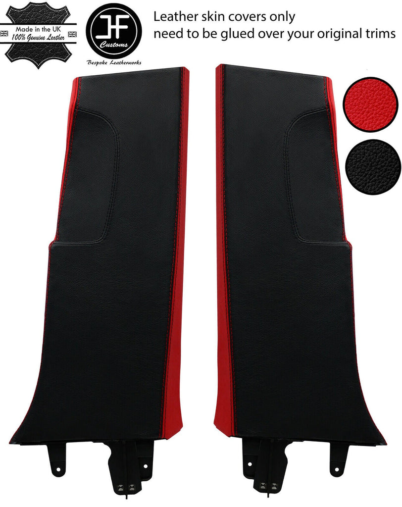 BLACK RED  REAL LEATHER  2X LOWER B PILLAR COVERS FOR SEAT LEON MK2 1P 2005-11