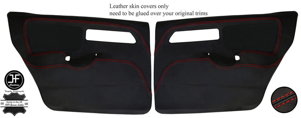 RED STITCH 2X REAR DOOR CARD LTHR SUEDE COVER FOR FORD SIERRA RS COSWORTH JF1