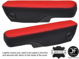 BLACK & RED  LEATHER 2X SEAT ARMREST COVERS FITS VW T4 TRANSPORTER CARAVELLE