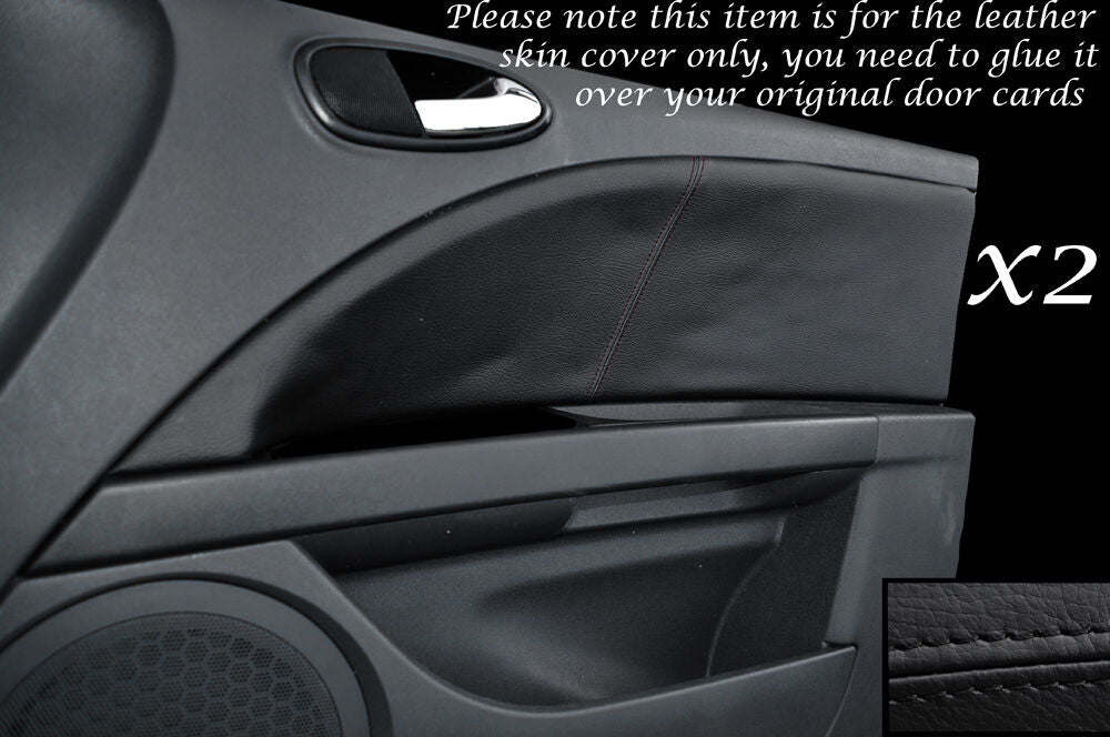 BLACK STITCH 2X FRONT DOOR CARDS LEATHER COVERS FITS SEAT LEON TOLEDO 06-12