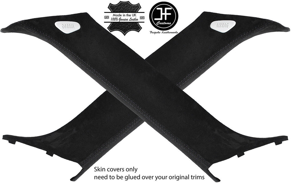 BLACK STITCH 2X A PILLAR REAL SUEDE COVERS FITS BMW MINI COOPER R56 07-13