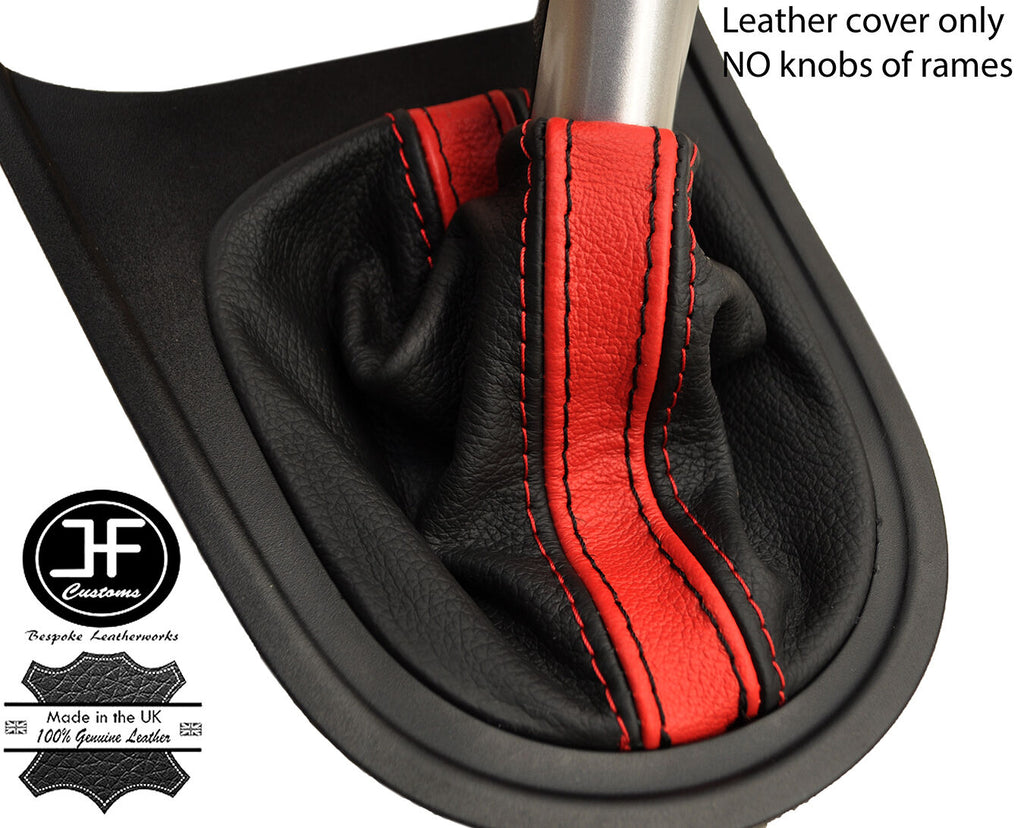 BLACK & RED STRIPE LEATHER MANUAL GEAR GAITER FITS MG MG3 2011-2016 CUSTOM NEW