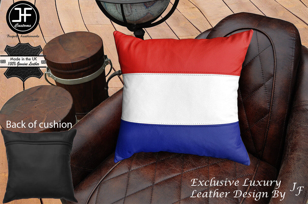 NETHERLAND FLAG COLOUR LEATHER 1X EXCLUSIVE LUXURY CUSHION 18"x18" BLACK BACK