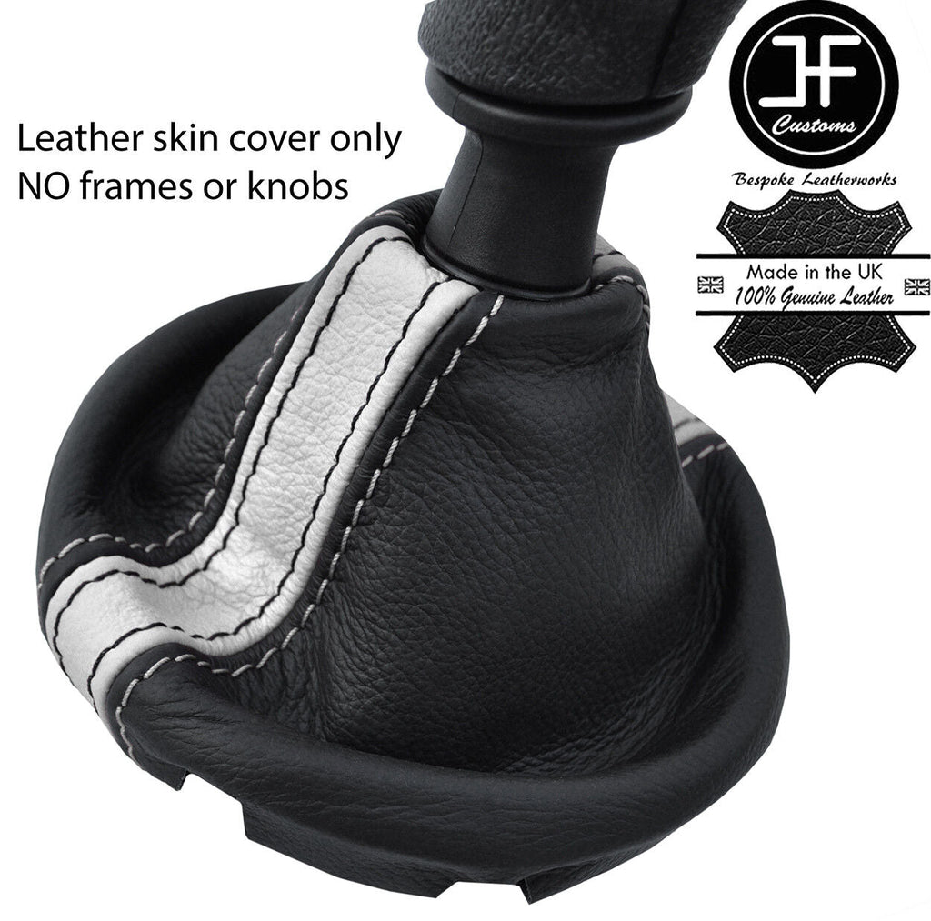 BLACK & WHITE STRIPE REAL LEATHER  GEAR GAITER FOR VW T5 TRANSPORTER CARAVELLE