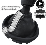 BLACK & WHITE STRIPE REAL LEATHER  GEAR GAITER FOR VW T5 TRANSPORTER CARAVELLE