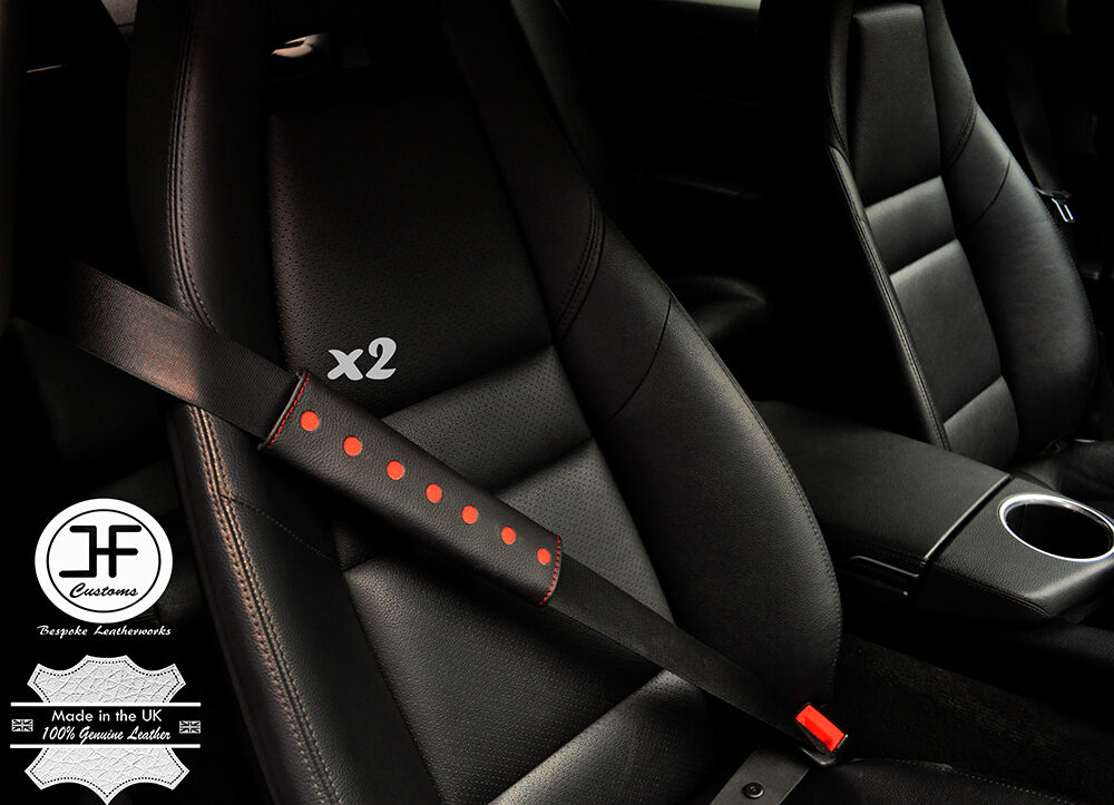 2X BLACK & RED STYLE 1 LEATHER LUXURY SHOULDER SEAT BELT PADDED PADS HARNESS