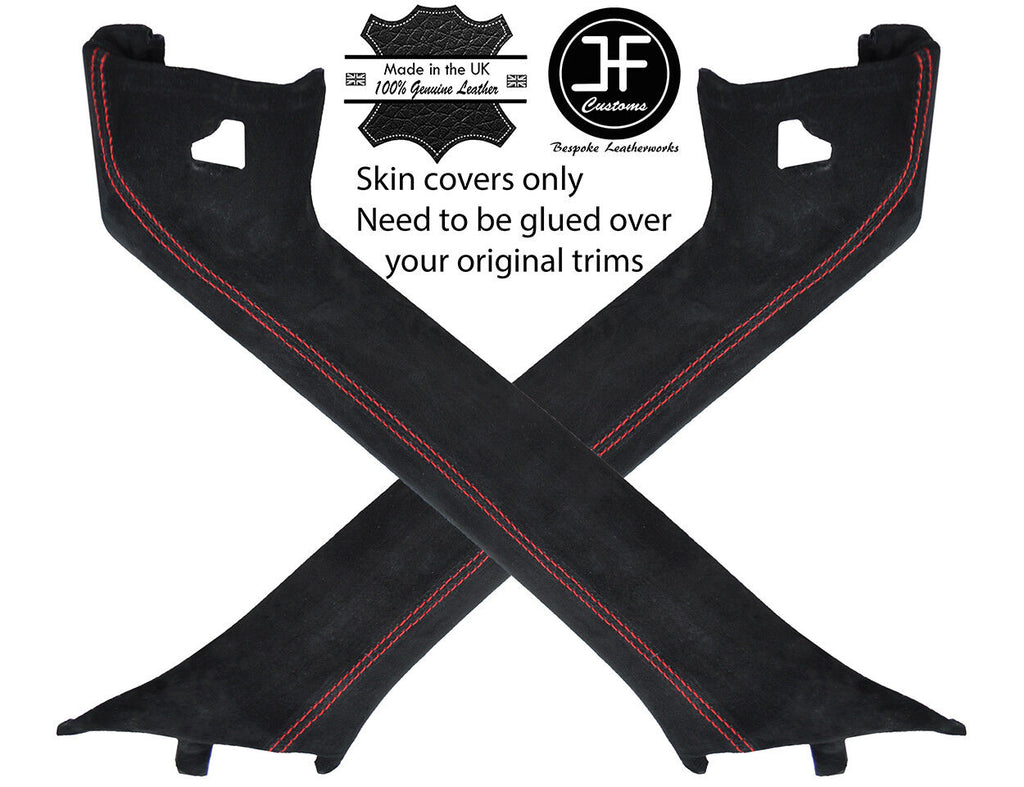 RED STITCH 2X A PILLAR SUEDE COVERS FITS BMW Z4 E85 ROADSTER 03-09 STYLE 2