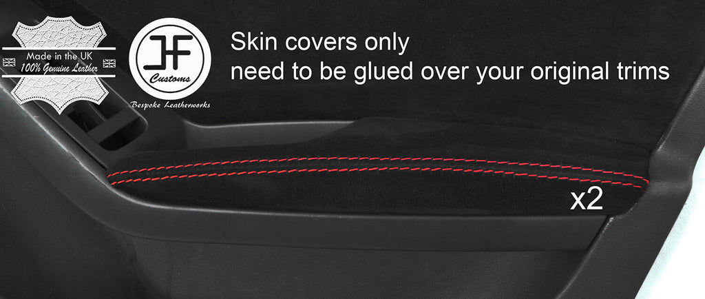RED STITCH 2X FRONT DOOR ARMREST REAL SUEDE COVERS FITS AUDI A4 B8 2008-2015