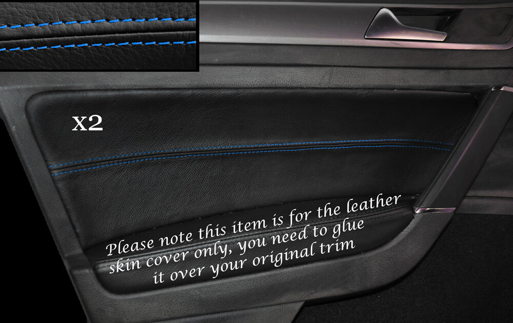 BLUE STITCH 2X FRONT DOOR CARD TRIM SKIN COVERS FITS VW GOLF MK7 VII JETTA 13+