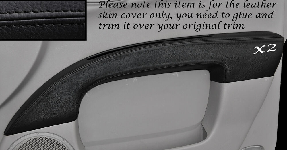 BLACK STITCH 2X FRONT DOOR CARD TRIM SKIN COVERS FITS MITSUBISHI L200 06-14