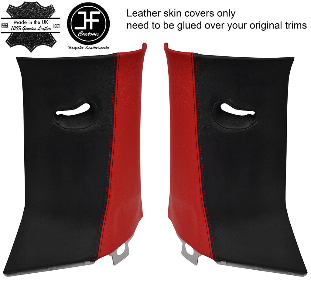 BLACK & RED LEATHER 2X UPPER D PILLAR COVERS FOR LAND ROVER DISCOVERY 4 09-16