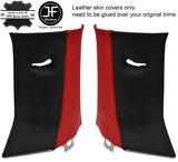 BLACK & RED LEATHER 2X UPPER D PILLAR COVERS FOR LAND ROVER DISCOVERY 4 09-16