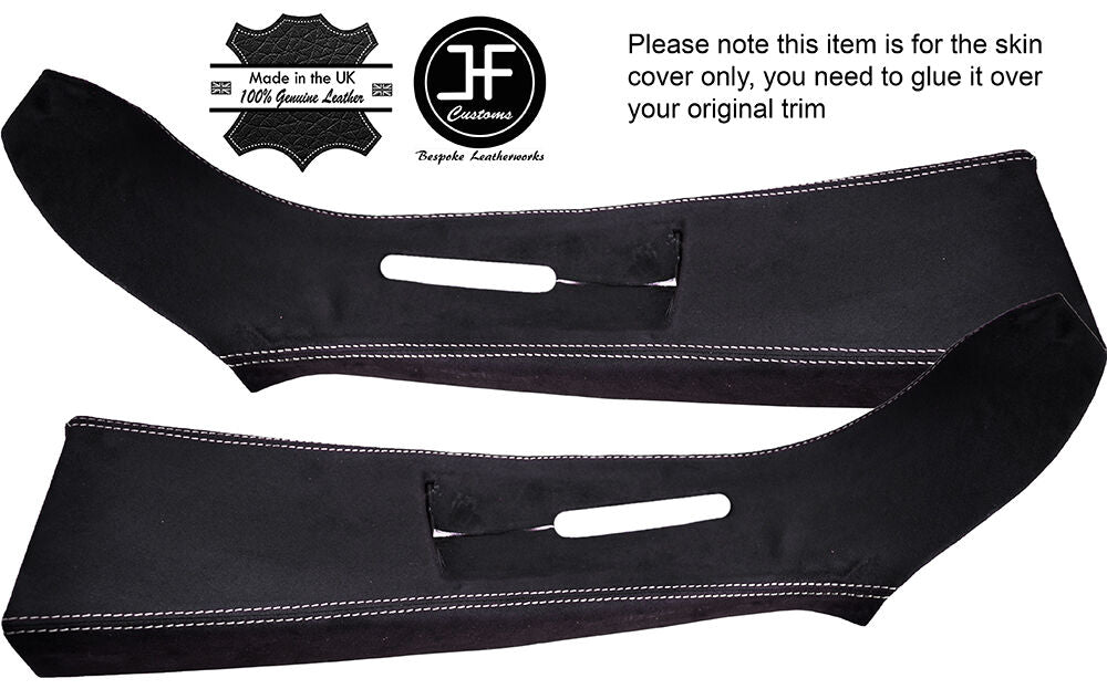 WHITE STICH 2X UPPER B PILLAR PU SUEDE COVERS FITS VW T5 TRANSPORTER CARAVELLE