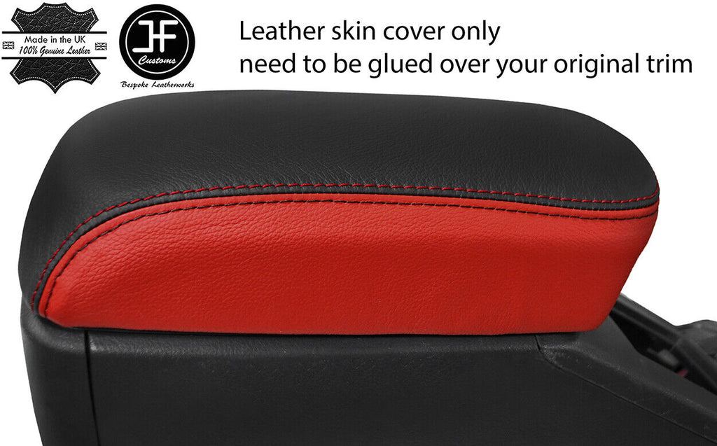 BLACK & RED TOP GRAIN REAL LEATHER ARMREST COVER FITS TOYOTA RAV 4 2006-2012