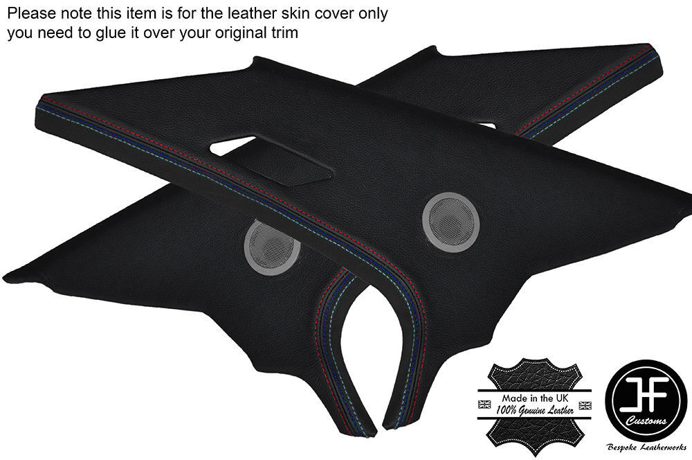 BLACK LEATHER TRI STITCH 2X REAR C PILLAR COVERS FITS BMW E36 SALOON 1991-1998