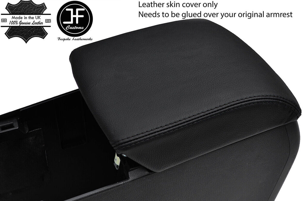 BLACK STITCH TOP GRAIN REAL LEATHER ARMREST COVER FITS MAZDA 3 2016-2019
