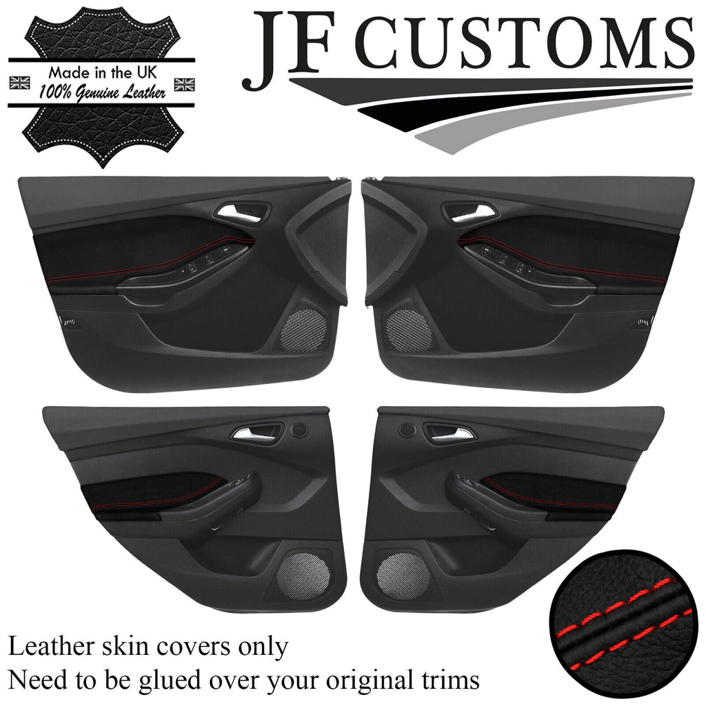 RED STITCH ITALIAN LEATHER 4X DOOR TRIMS COVERS FOR FORD FOCUS MK3 11-14 5DR JF1