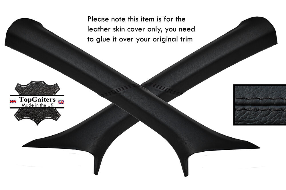 BLACK STITCHING 2X A POST PILLAR LEATHER SKIN COVERS FITS AUDI Q7 2006-2015