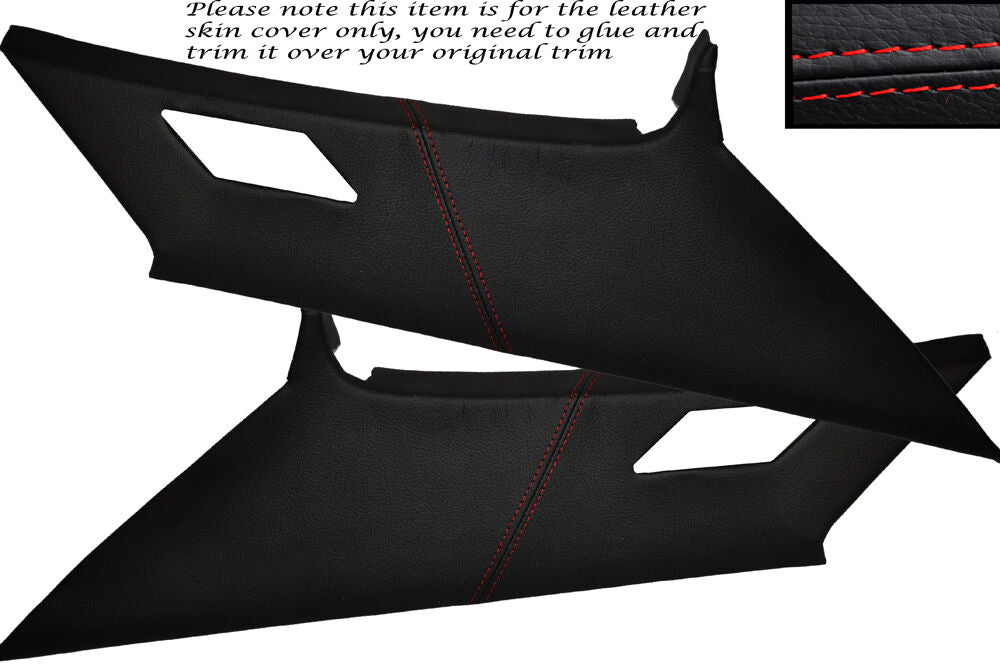 RED STITCH 2X REAR C PILLAR LEATHER COVERS FITS BMW 3 SERIES E36 COUPE 91-98