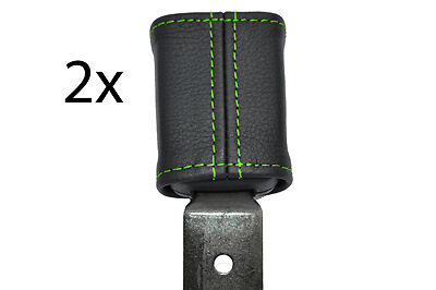 green stitch FITS VOLKSWAGEN T25 BUS VAN  2X FRONT SEAT BELT LEATHER COVERS