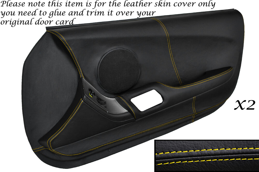 YELLOW STITCH 2X FULL DOOR CARD LEATHER SKIN COVER FITS TOYOTA SUPRA MK4 93-02