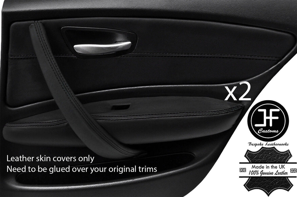 BLACK STICH 2XREAR DOOR CARD+HANDLE+DOOR ARMREST LEATHER COVER FOR BMW E87 DSG2