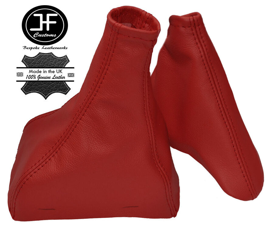 DARK RED LEATHER MANUAL GEAR HANDBRAKE GAITER SET FOR JAGUAR X-TYPE 2001-2009