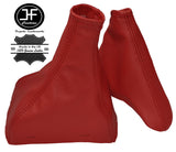 DARK RED LEATHER MANUAL GEAR HANDBRAKE GAITER SET FOR JAGUAR X-TYPE 2001-2009