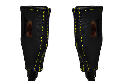 yellow stitch FITS FORD ESCORT MK1 68-76 2X FRONT SEAT BELT STALK LEATHER COVERS