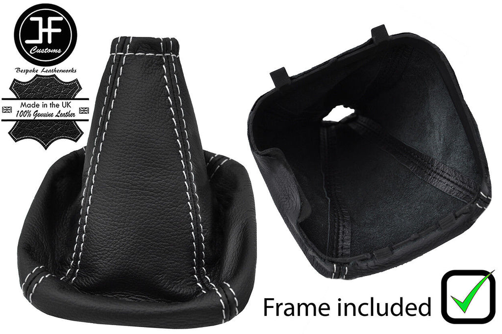 WHITE STITCH REAL LEATHER GEAR GAITER+PLASTIC FRAME FITS FORD TRANSIT MK7 06-14