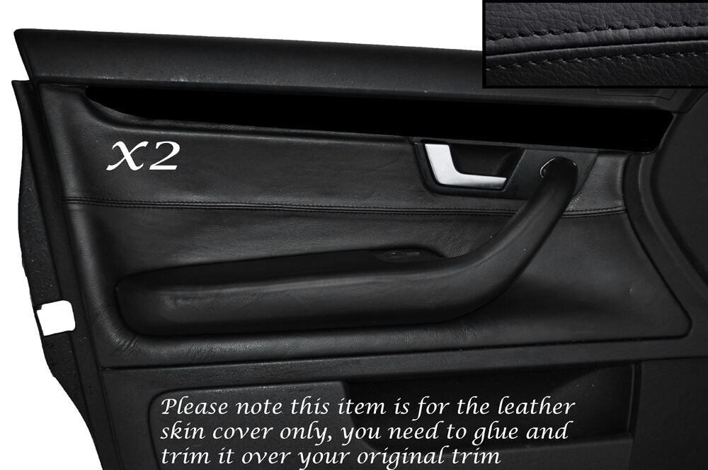 BLACK STITCH 2X FRONT DOOR CARD TRIM LEATHER COVERS FITS AUDI A4 B7 2004-2008