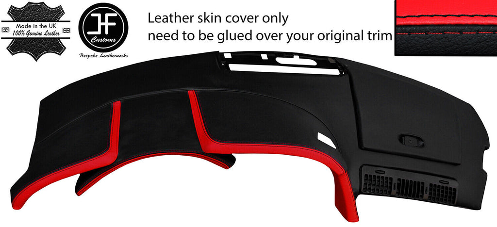 BLACK & RED DASH DASHBOARD REAL LEATHER COVER FOR CORVETTE C4 90-93 CUSTOM NEW