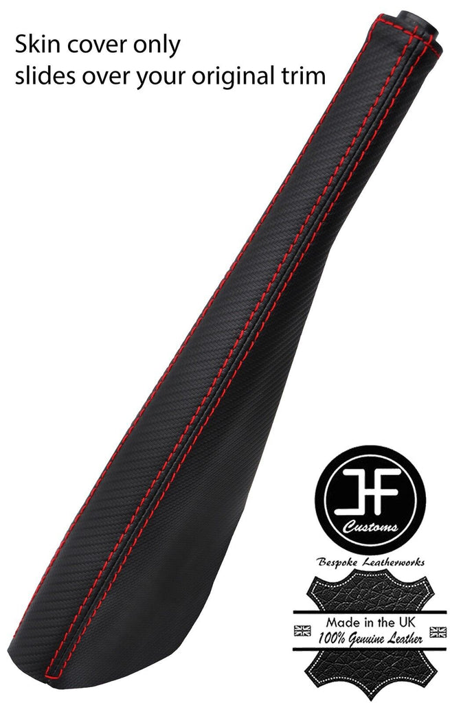 RED STITCH CARBON VINYL HANDBRAKE GAITER FOR VW T5 TRANSPORTER CARAVELLE