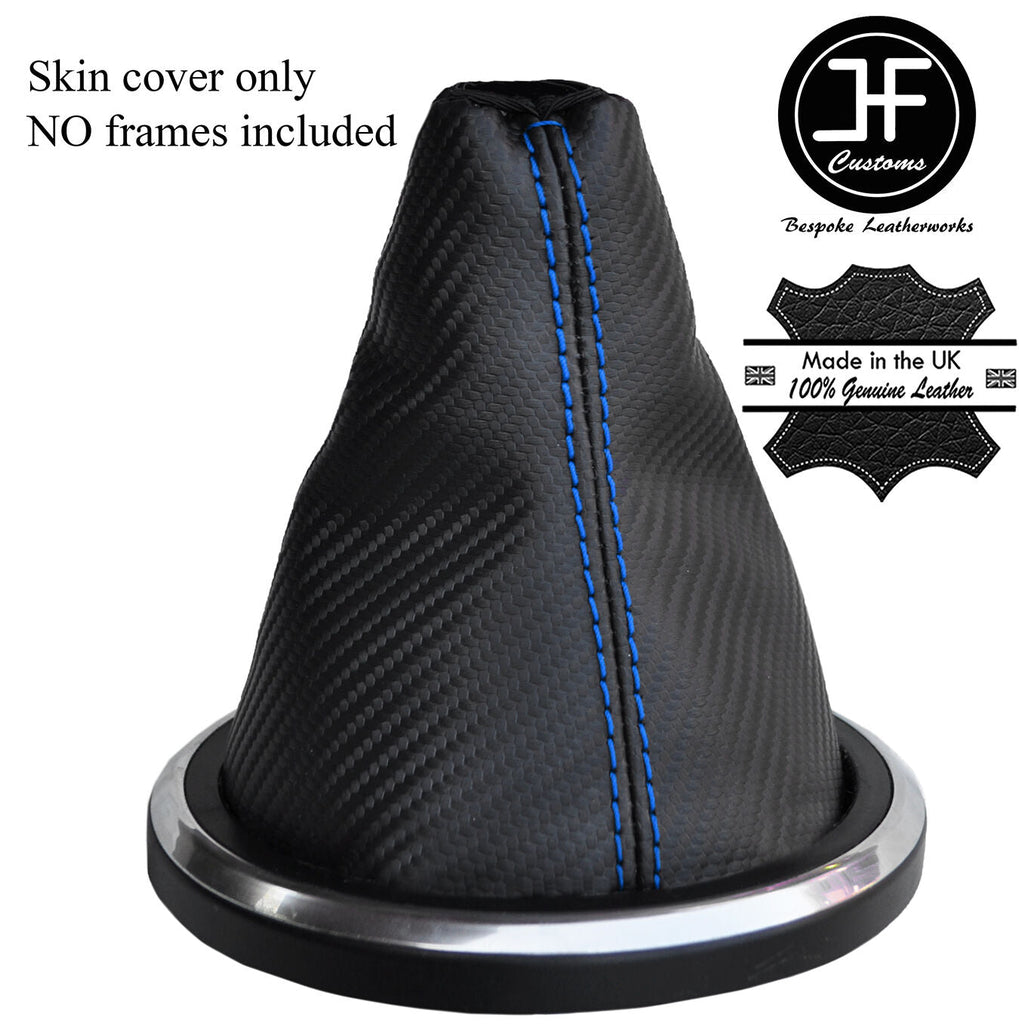 BLUE STITCH CARBON FIBER VINYL GEAR GAITER FITS FORD FIESTA MK6 FUSION 02-08