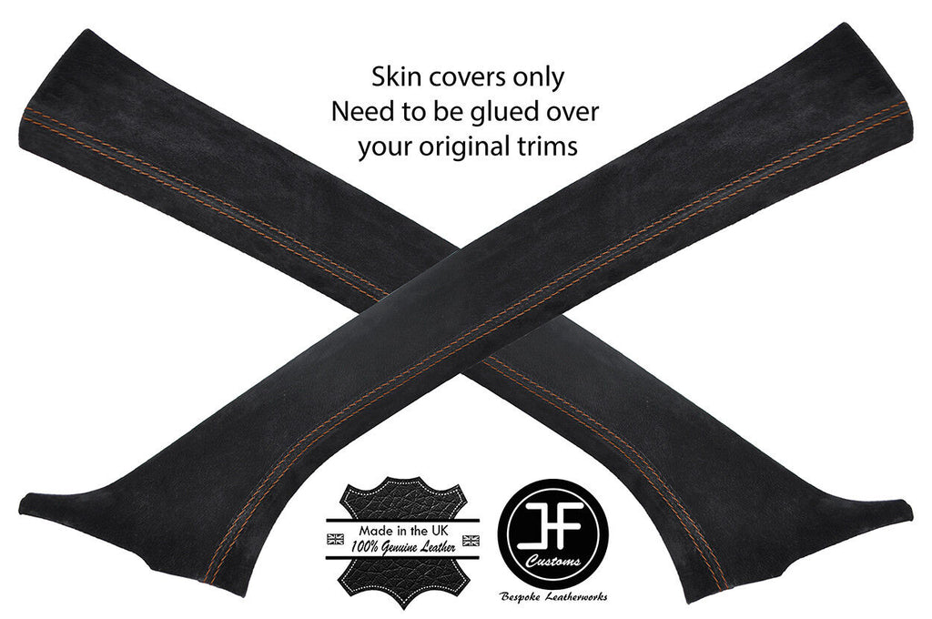 BROWN STITCHING 2X A PILLAR REAL SUEDE  COVERS FITS PEUGEOT 208 2012-2018